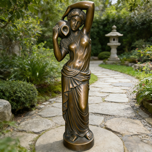 Bronz Su Taşıyıcı Tanrıça Heykeli El Yapımı Oyuk Pirinç Heykel Bahçe Dekoru için Özelleştirilebilir Boyut/Renk - Product Image 1