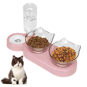 <span class=keywords><strong>Pink</strong></span> destacável ajustável Cat Food <span class=keywords><strong>Bowl</strong></span> com suporte Duplo 15 ° Tilted <span class=keywords><strong>Pet</strong></span> <span class=keywords><strong>Bowl</strong></span> com built-in dispensador de água Cat <span class=keywords><strong>Bowl</strong></span> Elevated - Product Image 1