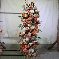 Kunstmatige koffiekleurige roos herfstbloemen tafeldecoratie voor bruiloft gangpad podium ceremonie feest decoratie