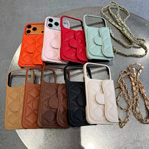 Étui de téléphone en cuir à bandoulière avec porte-cartes pour iPhone 17 16 15 14 <span class=keywords><strong>Pro</strong></span> Max, coque antichoc électroplaquée - Product Image 1
