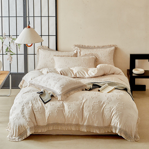 Juego <span class=keywords><strong>de</strong></span> Ropa <span class=keywords><strong>de</strong></span> Cama Romántico 2025 con Lazos Rosas y Borlas, <span class=keywords><strong>4</strong></span> Piezas, Estilo <span class=keywords><strong>Princesa</strong></span>, Jacquard 3D - Product Image 3