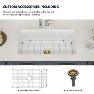 30*18 inch <span class=keywords><strong>undermount</strong></span> <span class=keywords><strong>Fireclay</strong></span> bát đơn bồn rửa nhà bếp với sàn gắn dày trong bóng trắng - Product Image 2