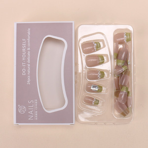 Puntas DE ARTE portátiles hechas a mano, pegatinas de uñas de ojo de gato francés verde fluorescente, uñas postizas extraíbles acabadas - Product Image 4