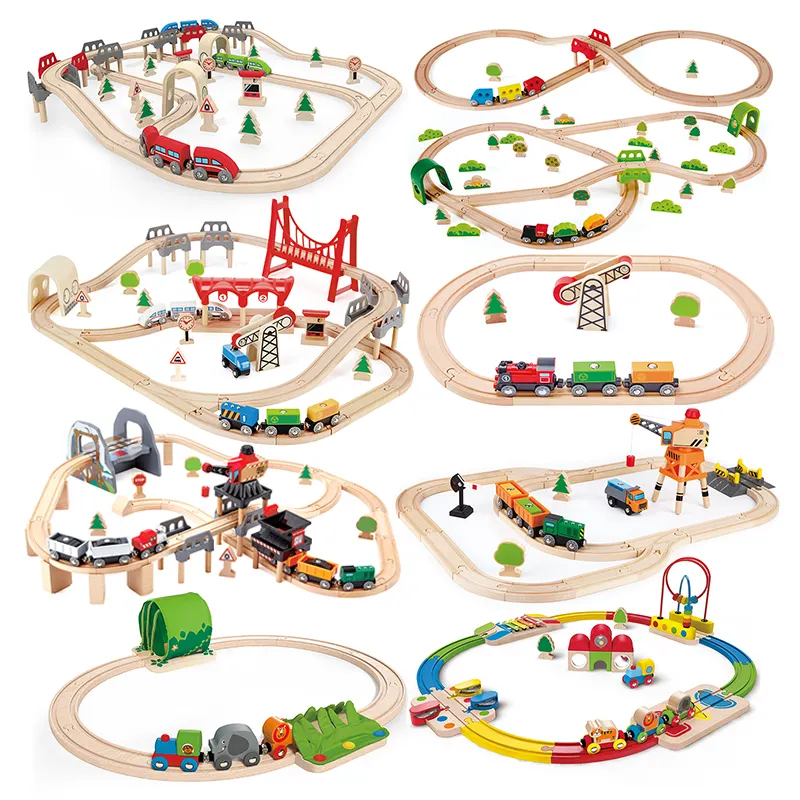 Wooden Toy Train Deluxe Railway Set Children ladder track car toys Vehicle Slot Toys for Kids Age 3