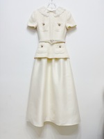 Robe longue élégante pour femme, style français haut de gamme, en cristal, à manches courtes, coupe ajustée, blanche, nouvelle mode