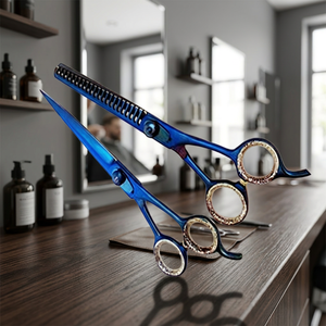 Ensemble de ciseaux de coiffure personnalisés ASAP, haute qualité, écologiques, ciseaux de barbier à bord net, soins personnels, bleu - Product Image 3