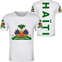 Kaos Pria Cepat Kering Bahan Polyester Motif Bendera Nasional Haiti Cetak Penuh Lambang Pohon Palem Kerah Bulat untuk Aktivitas Harian, Jalanan, Luar Ruangan, dan Olahraga