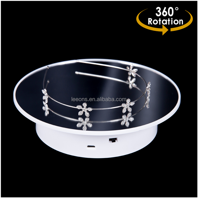 Mirror/Suede Surface Stand 360 Degree Rotating Display Electric Showcase Turntable for Jewelry Cosmetics Photography Display