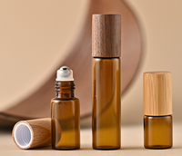 Flacons Roll-on en Verre Vides Portables de 3ml, 5ml, 10ml, Ambrés ou Transparents, avec Bouchon en Bois et Bille Métallique pour Parfum et Huiles Essentielles