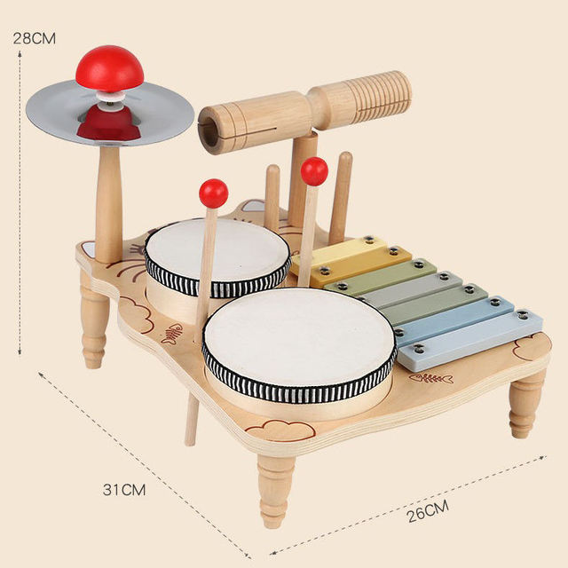 7 in 1 Montessori Wooden Musical Instruments Kit Kids Drum Set & Xylophone Educational Toys for Toddler Baby Boy & Girl