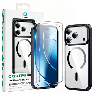 Funda Transparente de TPU y PC con Logotipo Personalizado para <span class=keywords><strong>iPhone</strong></span> 18 17 16 15 Pro Max con 2 Protectores de Pantalla de Vidrio Templado Magnéticos - Product Image 1