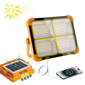 كشاف <span class=keywords><strong>LED</strong></span> محمول يعمل بالطاقة الشمسية IP65 قابل لإعادة الشحن عبر USB مصباح للتخييم وإضاءة طوارئ للاستخدام في المستودعات - Product Image 1