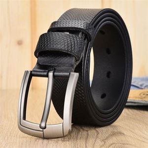 ホットセール メンズ グリッドエンボス加工 本革ベルト 金属合金ピンバックル レザーウエストベルト - Product Image 5