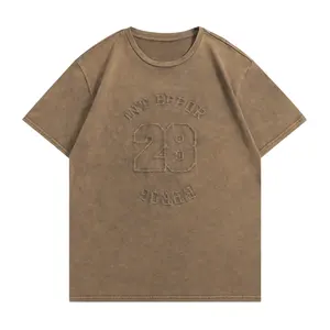 고품질 남여 공용 짧은 소매 100% 면 티셔츠 사용자 정의 로고 번호 28 자수 씻어 티 남자 드롭 숄더 O-넥 티셔츠