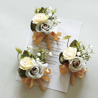 Boutonnière artificielle en soie, 1 pièce, couleur rouge, blanc, Rose, pour poignet, Corsage, fleur