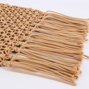 Bolso de Hombro de Playa para Mujer, Tejido a Mano, de Algodón Calado, con Cierre Abierto, Dos Correas y Borlas, Estilo Moderno, Tanjing - Product Image 4