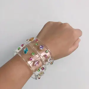 Transparent acrylic/resin arm cuff with zircon stone statement crystal bangle&bracelet fashion jewelry for women girl party