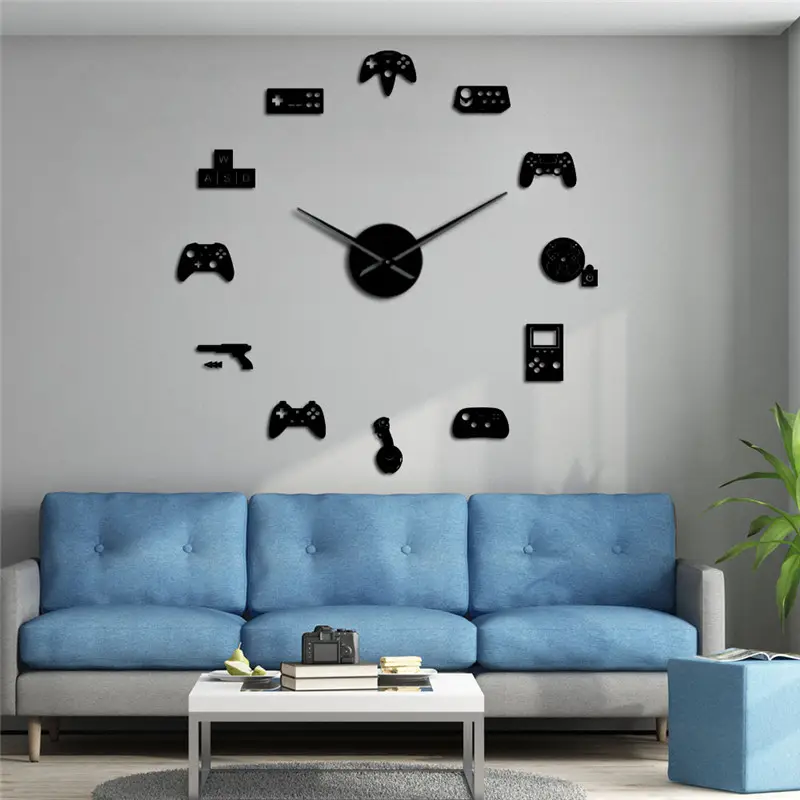 Cool Gamepad orologio da parete grande ragazzo camera da letto Controller di gioco Video joystick Gamer carta da parati adesivi guardare decorazione sala giochi fai da te