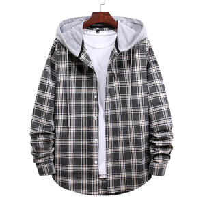 Wingtumarket all'ingrosso oversize uomo Unisex Plaid camicie cappotto manica lunga Shacket donna giacca taglie taglie cappotto camicia con cappuccio - Product Image 3