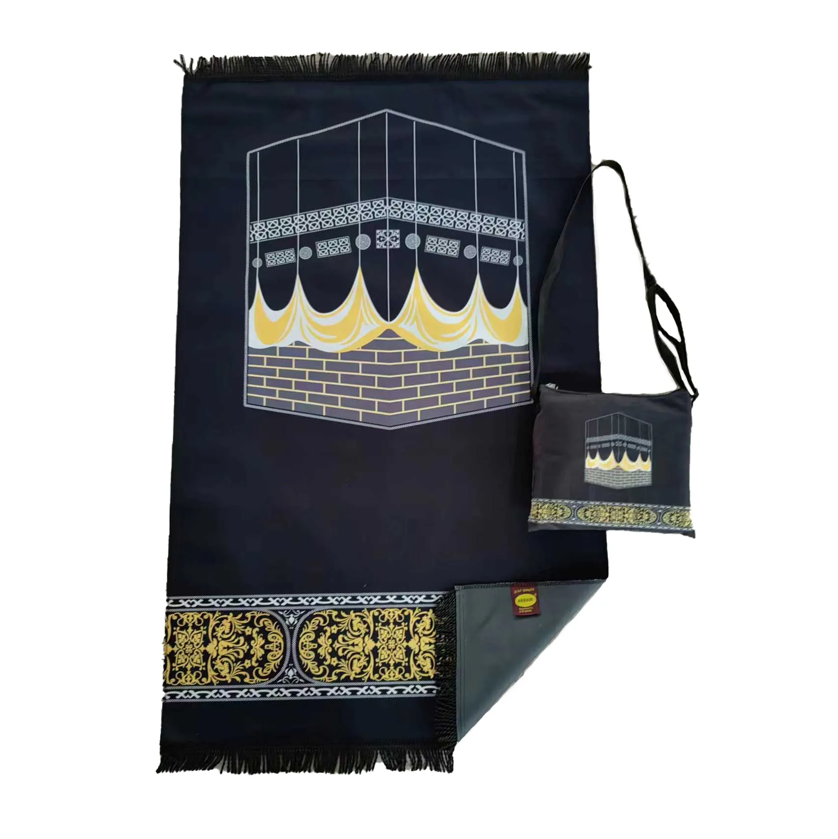 Tapete de oração por atacado com saco conjunto de tapete de oração Sejadah Tapete de oração de viagem preto