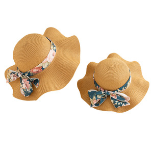 Q20112 Mom & Me Summer Bohemian <span class=keywords><strong>Bali</strong></span> Panamá Style Fedora Straw Beach Sun Hat Wide Brim Matching FAMILY Hats - Product Image 3