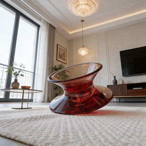 Chaise pivotante rouge confortable, siège pivotant et basculant, forme ronde, esthétique ludique, salon, meubles - Product Image 2