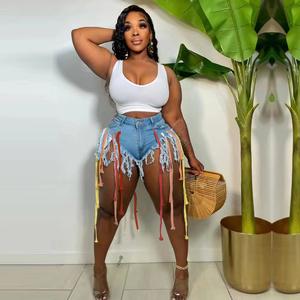 Püskül sıkı Denim şort kadın yaz kot bayanlar bayanlar için kısa pantolon dantel up Denim kot şort - Product Image 1