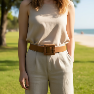 Cintura Angelina con Fibbia Quadrata 3,5cm in Tessuto Intrecciato Stile Bohémien Accessorio di Moda - Product Image 2