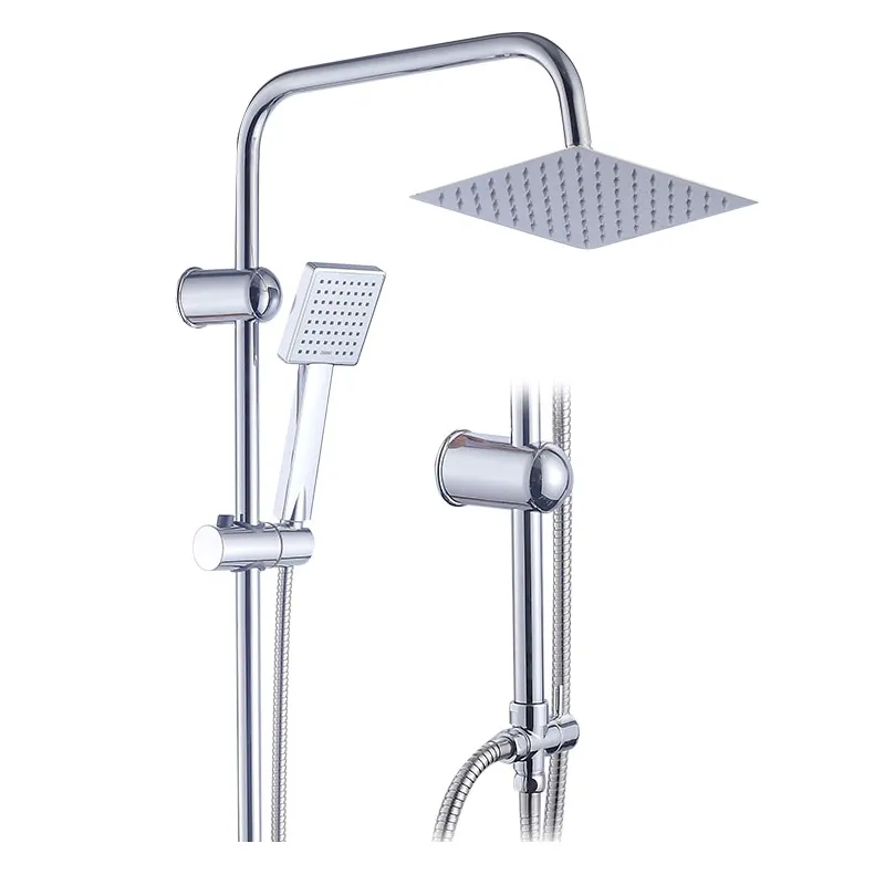 Dual Mixer Shower Heads Rainfall Stainless Steel Shower Set Square Shower Riser Rail Kit for Bathroom