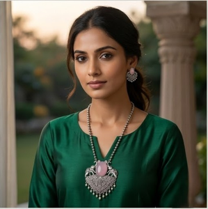 Collier élégant à motif d'éléphant en pierre rose oxydée pour femmes, bijoux ethniques traditionnels, idéal pour les festivals et les soirées - Product Image 4