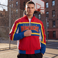 Veste matelassée décontractée et ample en toile style sport, color block rouge, bleu, jaune, respirante, broderie lettres, vintage, OEM ODM
