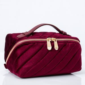 Yeni Bordo Şık Zarif Kadife Kozmetik Çantası Yastık Çantası Seyahat Makyaj Organizatörü Tuvalet Çantası Fermuarlı Çanta - Product Image 1
