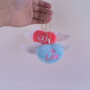 Porte-clés en peluche en forme de cœur avec ailes, rose et bleu, design amour, pour téléphone ou sac, unisexe, vente en gros OEM/ODM - Product Image 4