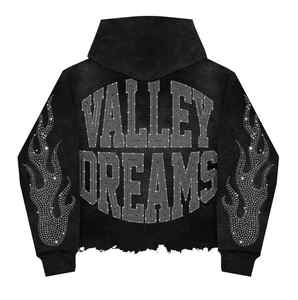 Sweat à capuche streetwear personnalisé, coupe oversize, vintage, délavé à l'acide, avec strass et motifs graphiques, effet usé, en tissu épais, style hip-hop - Product Image 3