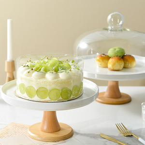 Eco-friendly stile classico alto piede di bambù piatto di legno piatto di <span class=keywords><strong>vetro</strong></span> torta Stand dolce cupola <span class=keywords><strong>per</strong></span> festa di frutta - Product Image 3