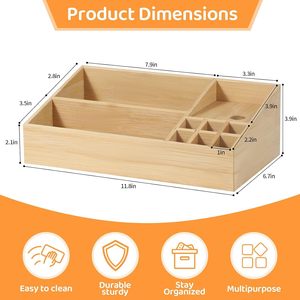 Bamboo Cosmetic Organizer Rectangular Desktop Storage <b>Box</b> With Partition For <b>Makeup</b> And Personal Care Items - Product Image 5