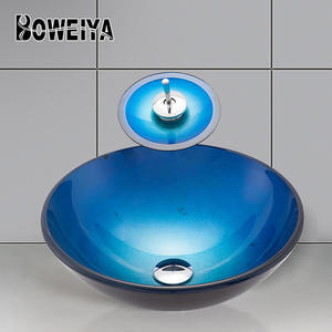 Diseño italiano arte básicos Color azul vanidades se hunde templado lavabo de vidrio del Gabinete de la estación de lavado a mano baño Cuenca para venta - Product Image 2