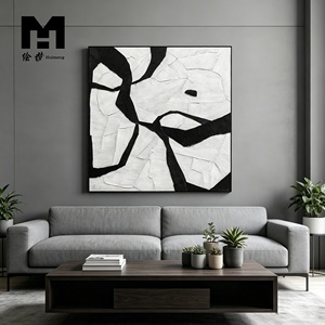 Décoration murale moderne en noir et blanc abstrait, <span class=keywords><strong>tissu</strong></span> texturé 3D, tricoté, peint à la main, <span class=keywords><strong>peinture</strong></span> murale décorative pour salon - Product Image 2