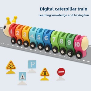 Giocattolo Educativo in Legno per Bambini: Treno a Forma di Bruco con Segnaletica Stradale e Parcheggio per l'Apprendimento dei Colori e della Classificazione - Product Image 3