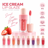 Gloss à lèvres RTS 4ml effet crème glacée, haute brillance, scintillant, hydratant, 20 couleurs, faible MOQ 3 pièces, vente en gros, logo personnalisé