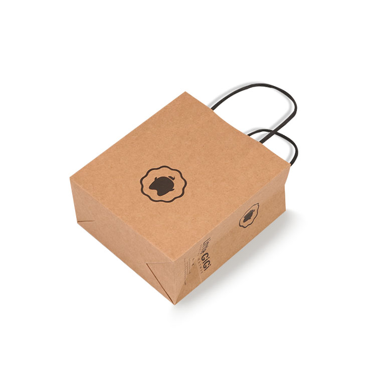 Cheap Logo Print Brown Kraft Paper Bag With Paper Handles For Food Restaurant