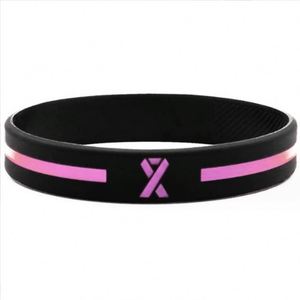 สายรัดข้อมือซิลิโคนแจ้งเตือนทางการแพทย์สำหรับรณรงค์มะเร็งเต้านม ริบบิ้นสีชมพู พร้อมโลโก้แบบกำหนดเอง - Product Image 5
