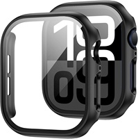 Pelindung Layar Kaca Temper Transparan Jernih dan Casing Pelindung PC Keras untuk Apple Watch Seri 10 42mm 46mm