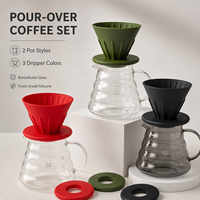 Set Kopi Tuang dari Kaca Borosilikat dengan Dripper Silikon Food Grade, Filter Kopi yang Dapat Digunakan Kembali, Cangkir Server, dan Pot untuk Rumah atau Kafe