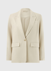 Women's Oatmeal <b>Blazer</b> Three Quarter Sleeve Notched Collar Single <b>Button</b> Solid Color Regular Fit Breathable Woven Fabric - Product Image 4