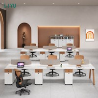 Bureau de travail double face pour 6 personnes avec écran de confidentialité, bureau blanc avec tiroirs de rangement, chaise de bureau en maille