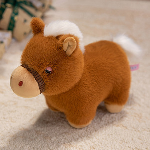 Figurines de petit cheval simulées en peluche poupée d'animal en peluche à pattes courtes poneys du zodiaque mignons mascotte de société de cadeau d'enfants - Product Image 4