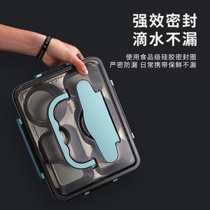 304 Stainless Steel Insulated <b>Lunch</b> <b>Box</b> Divided Bento With Cutlery For Students And Office Workers Rectangle Solid Color - Product Image 3