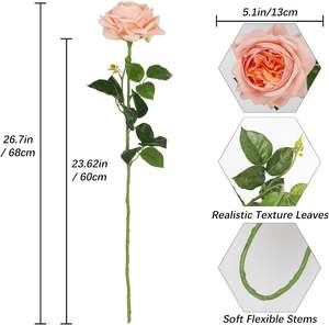 Rose artificielle haut de gamme pour l'automne, 12 cm, toucher réel, en soie et latex, grande fausse fleur couleur toffee, rouille poussiéreuse, orange brûlé - Product Image 2