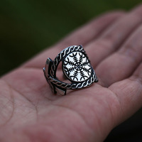 Bague de boussole viking nordique en acier inoxydable pour homme, motif Vegvisir, bijoux celtiques vintage